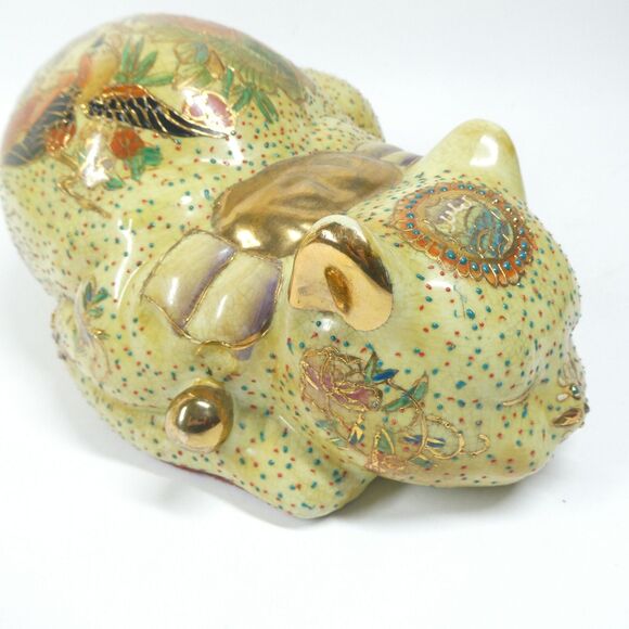 Royal Satsuma Japanese Porcelain Cat Figurine Sculpture 10" Vintage Handpainted - Picture 7 of 12